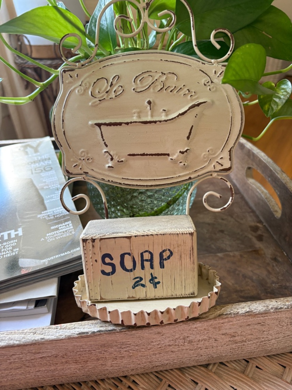 Rustic Cream 'Soap' Decorative Bathroom Sign and Soap Dish